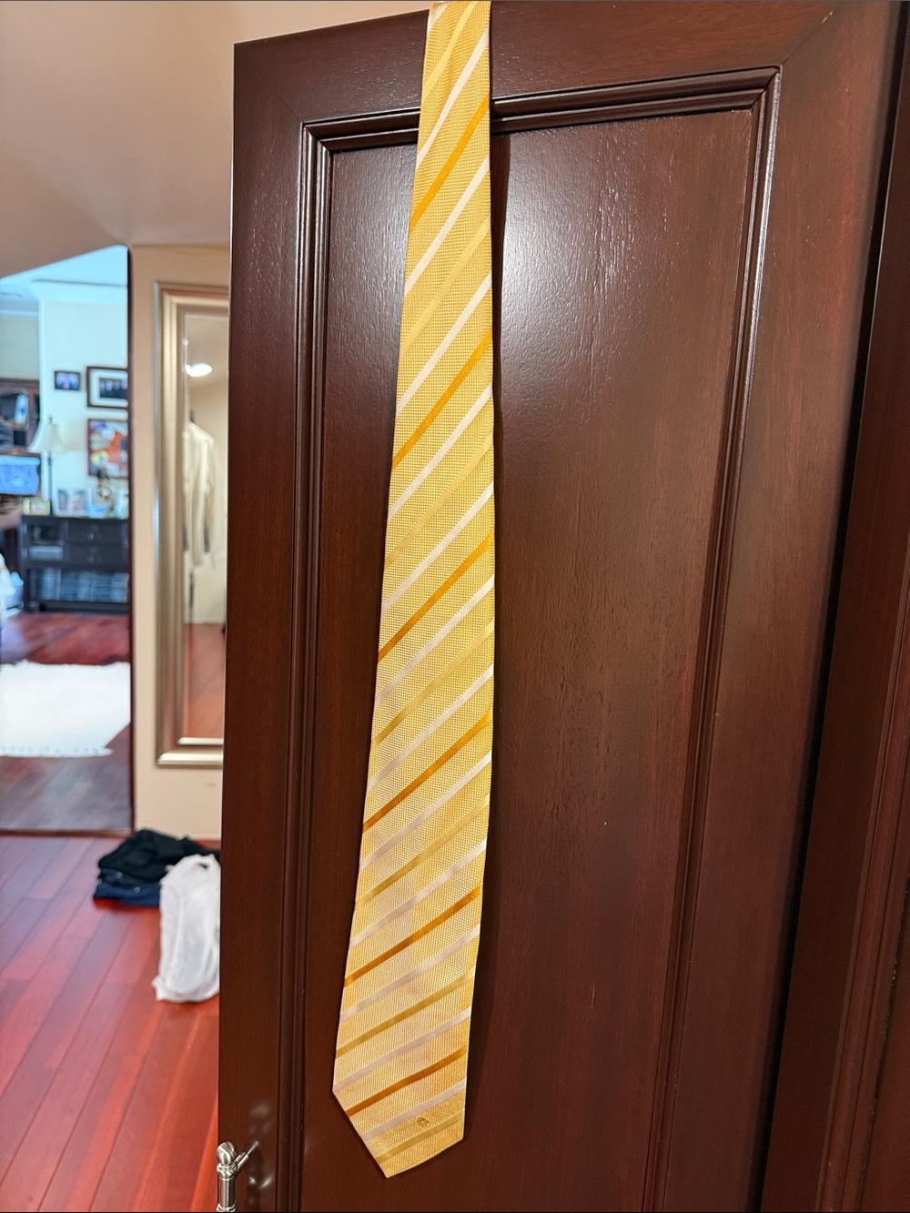 Versace Yellow and Gold Diagonal Stripe Men's Tie